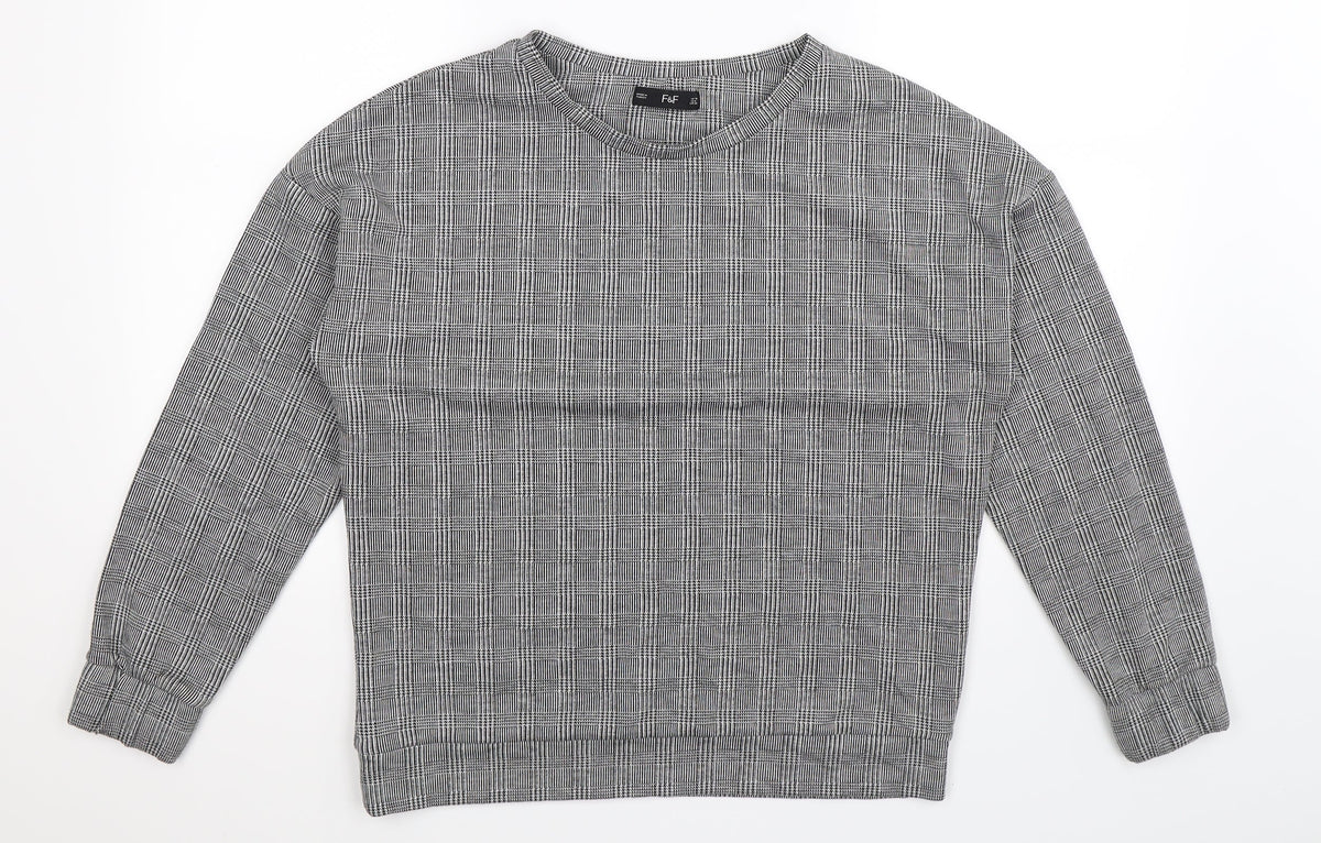 F&F Womens Grey Houndstooth  Pullover Sweatshirt Size 10