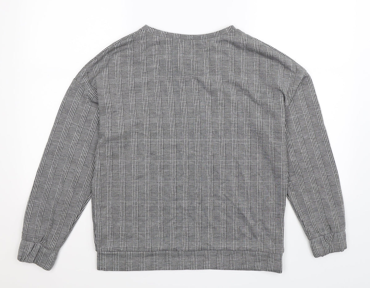 F&F Womens Grey Houndstooth  Pullover Sweatshirt Size 10