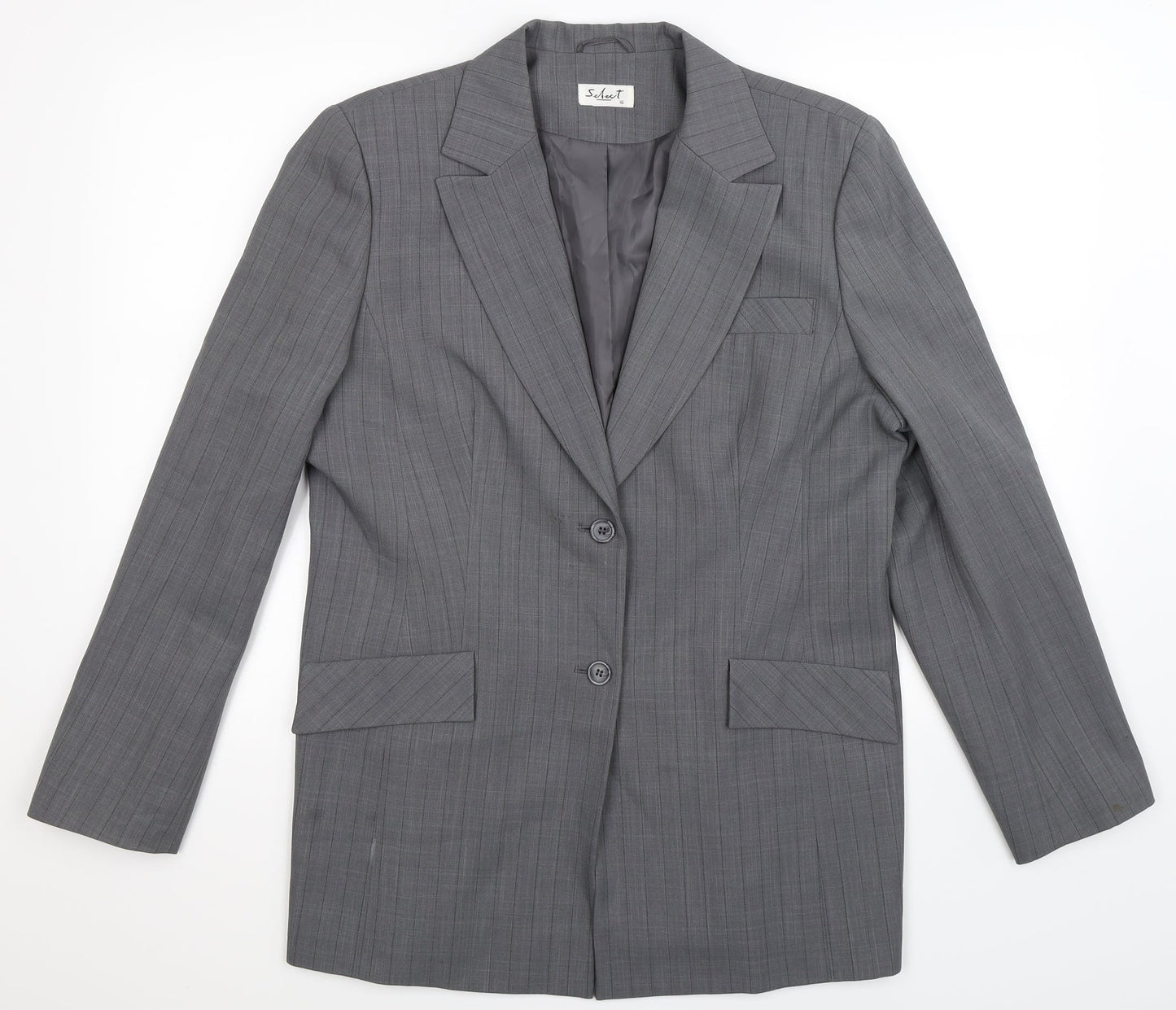 Select Womens Grey Striped  Jacket Suit Jacket Size 16
