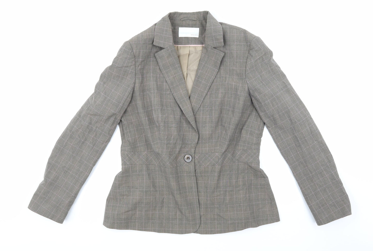 AMARANTO Womens Brown Check  Jacket Blazer Size 16
