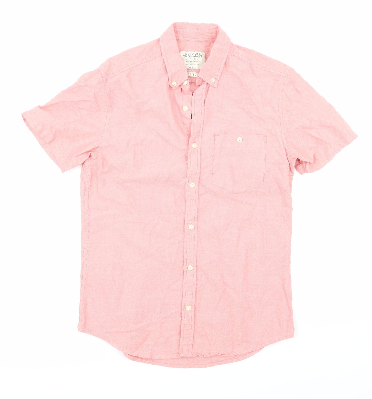 Mens UK Size S Burton Pink  Button-Up Short Sleeve Casual Shirt