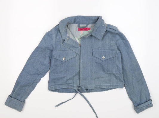 Boohoo Womens Blue Floral Denim Jacket  Size 8