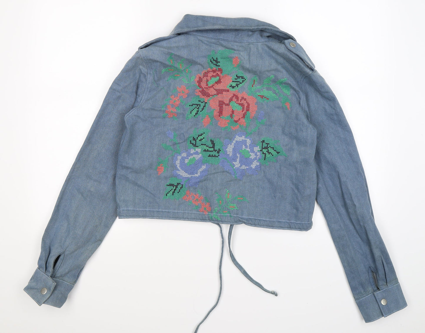 Boohoo Womens Blue Floral Denim Jacket  Size 8