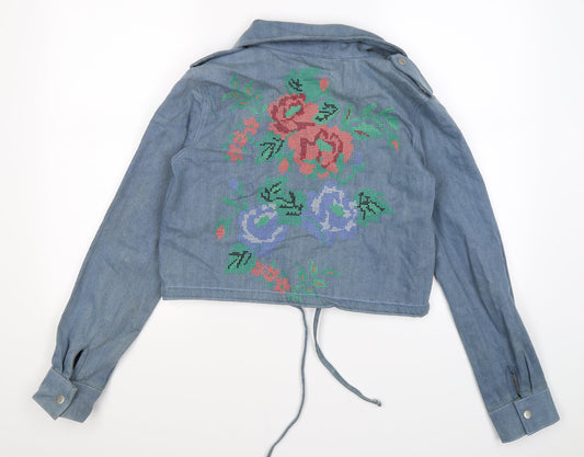 Boohoo Womens Blue Floral Denim Jacket  Size 8