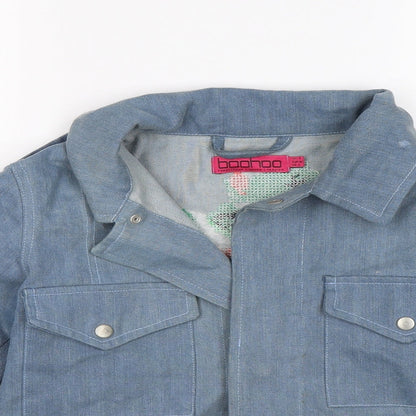 Boohoo Womens Blue Floral Denim Jacket  Size 8