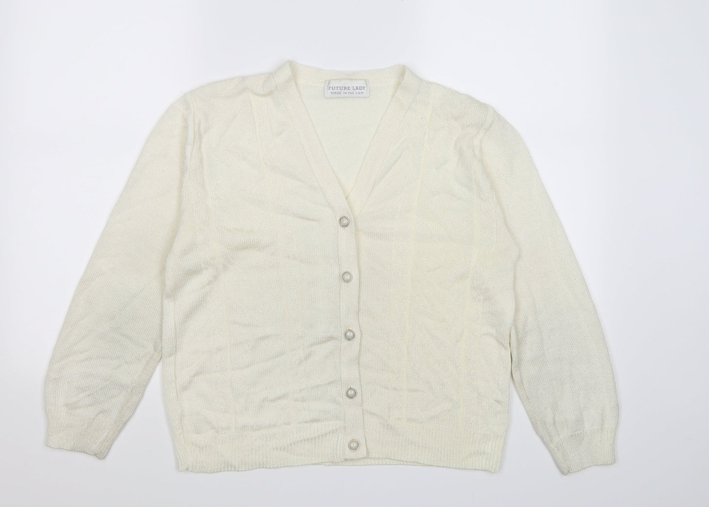 FUTURE LADY Womens Ivory  Knit Cardigan Jumper Size L