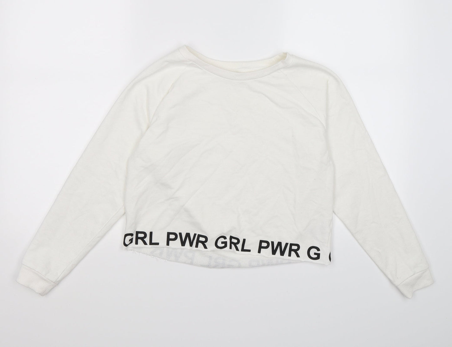Primark Girls White  Jersey Pullover Sweatshirt Size 13-14 Years  - girl power