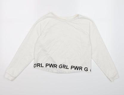 Primark Girls White  Jersey Pullover Sweatshirt Size 13-14 Years  - girl power