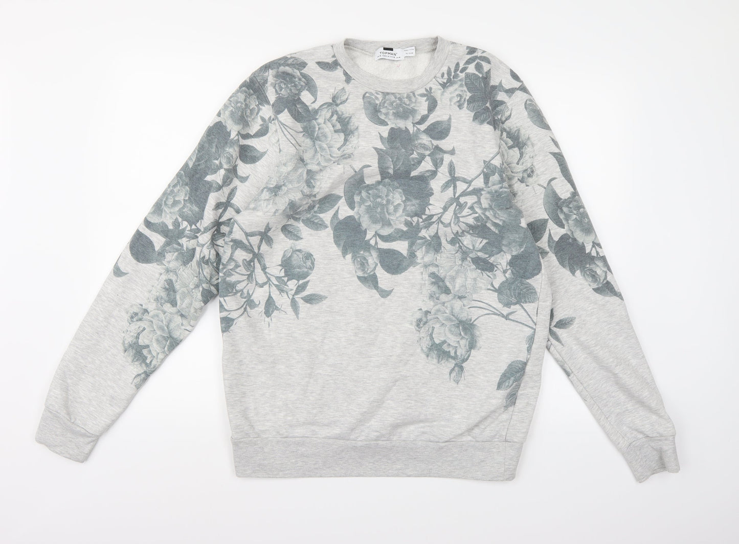 Topman Mens Grey Floral Jersey Pullover Sweatshirt Size M