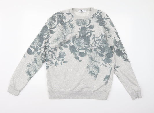 Topman Mens Grey Floral Jersey Pullover Sweatshirt Size M