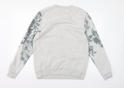 Topman Mens Grey Floral Jersey Pullover Sweatshirt Size M