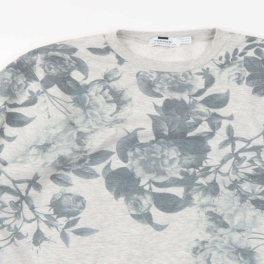 Topman Mens Grey Floral Jersey Pullover Sweatshirt Size M