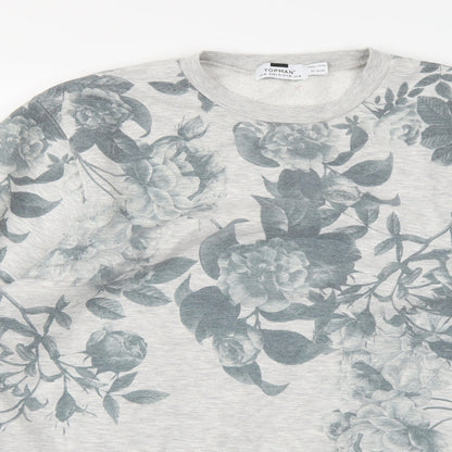 Topman Mens Grey Floral Jersey Pullover Sweatshirt Size M