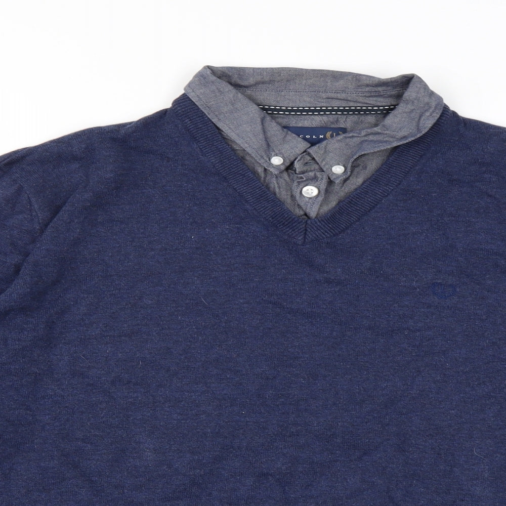 Lincoln Mens Blue  Knit Pullover Jumper Size XL
