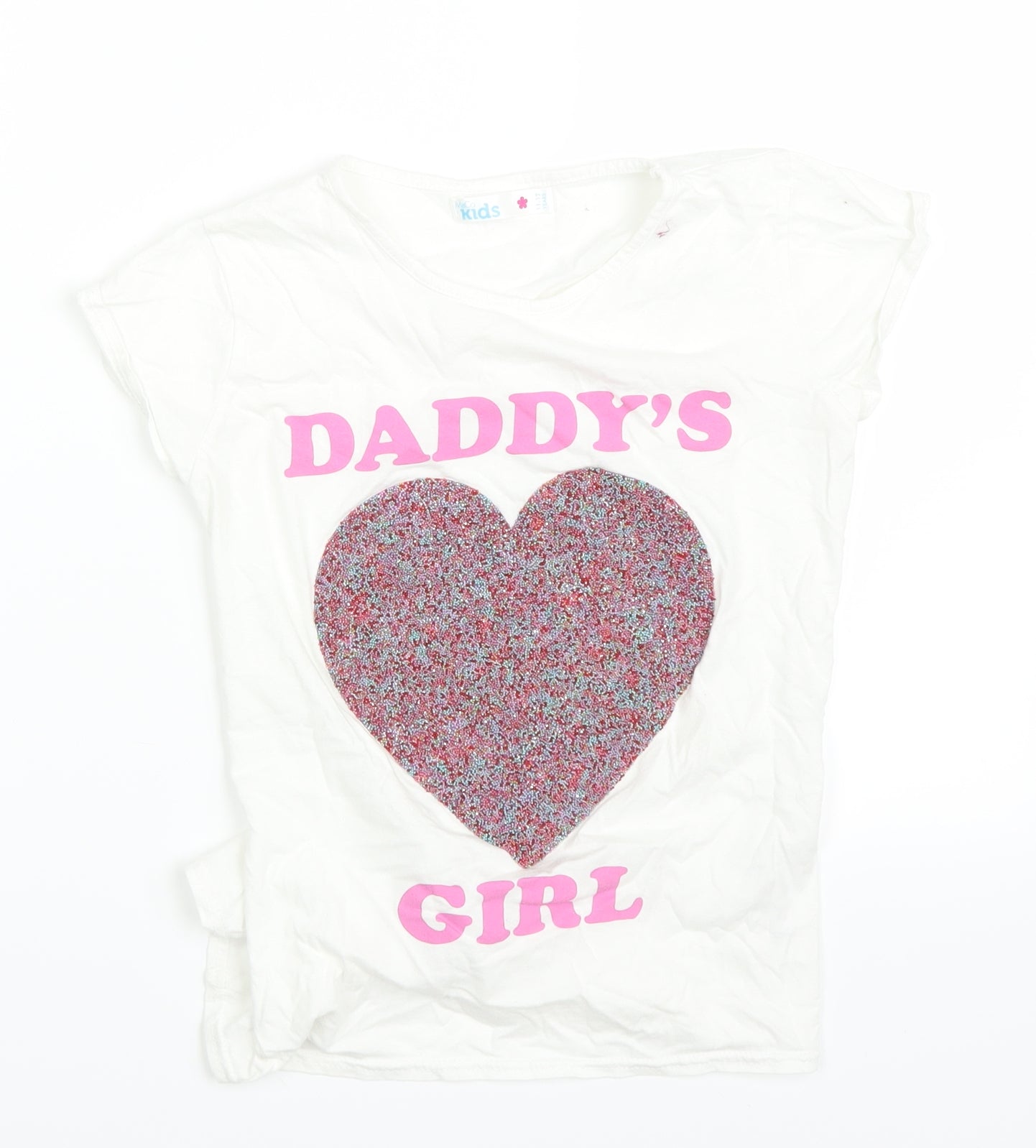 M&Co Girls White   Pullover T-Shirt Size 10-11 Years  - hearts