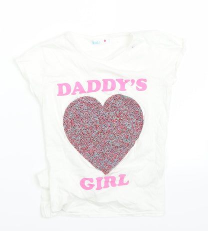 M&Co Girls White   Pullover T-Shirt Size 10-11 Years  - hearts