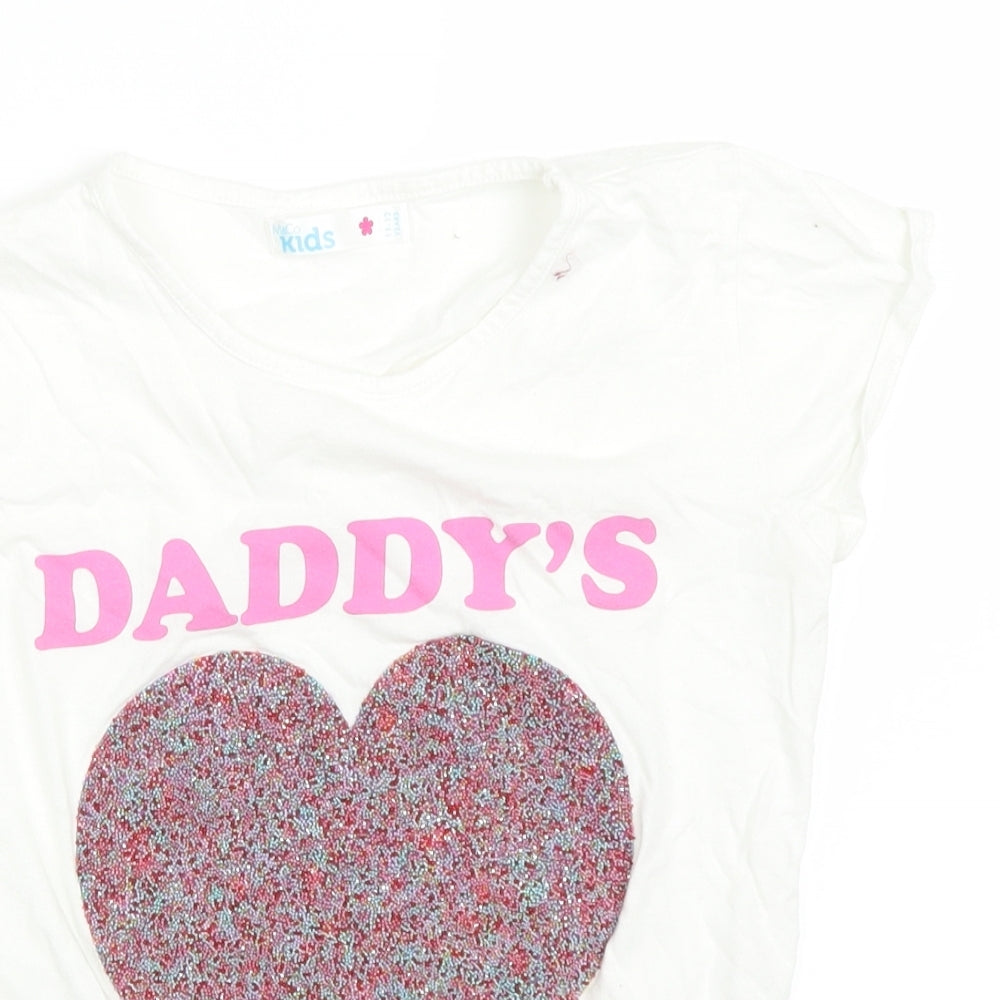 M&Co Girls White   Pullover T-Shirt Size 10-11 Years  - hearts