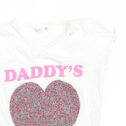 M&Co Girls White   Pullover T-Shirt Size 10-11 Years  - hearts