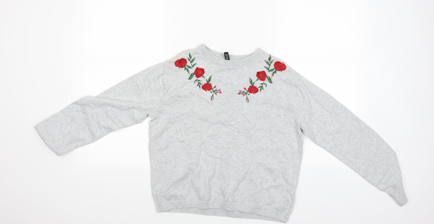 Divided Womens Grey Floral  Pullover Sweatshirt Size S