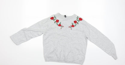 Divided Womens Grey Floral  Pullover Sweatshirt Size S