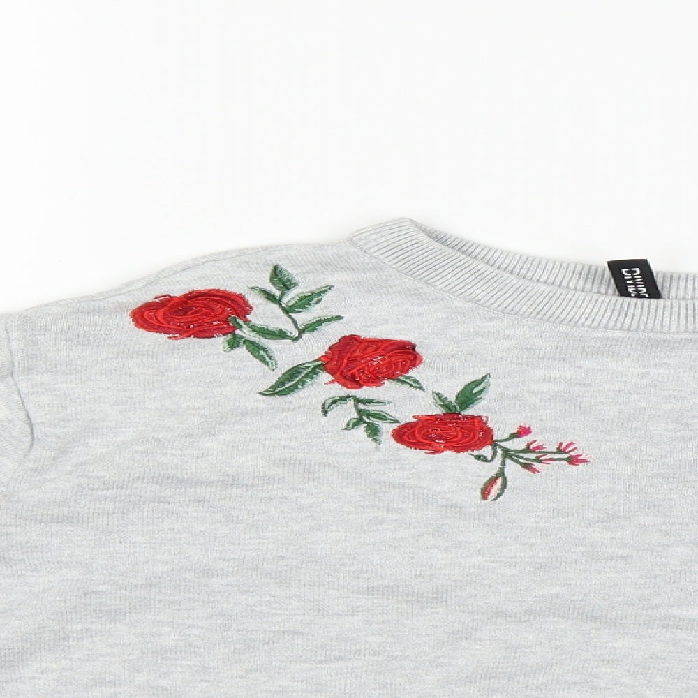 Divided Womens Grey Floral  Pullover Sweatshirt Size S