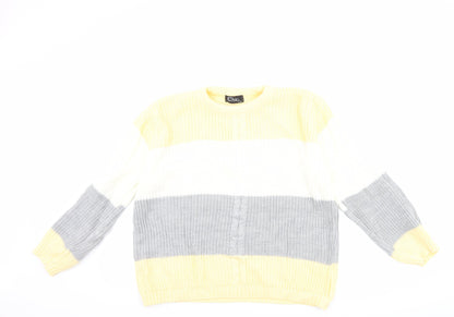 CHIC Womens Yellow Striped  Pullover Jumper Size L