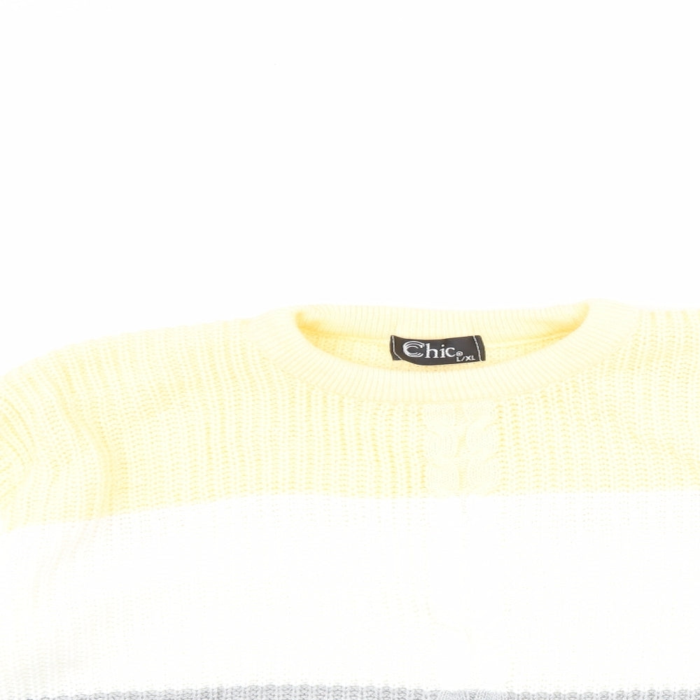 CHIC Womens Yellow Striped  Pullover Jumper Size L
