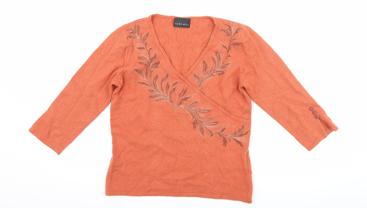 Alex & co Womens Orange Floral  Pullover Jumper Size 12