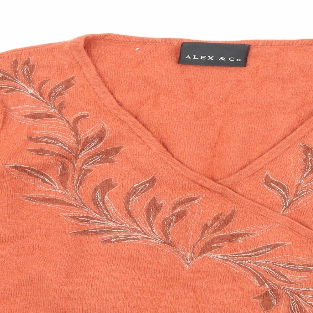 Alex & co Womens Orange Floral  Pullover Jumper Size 12