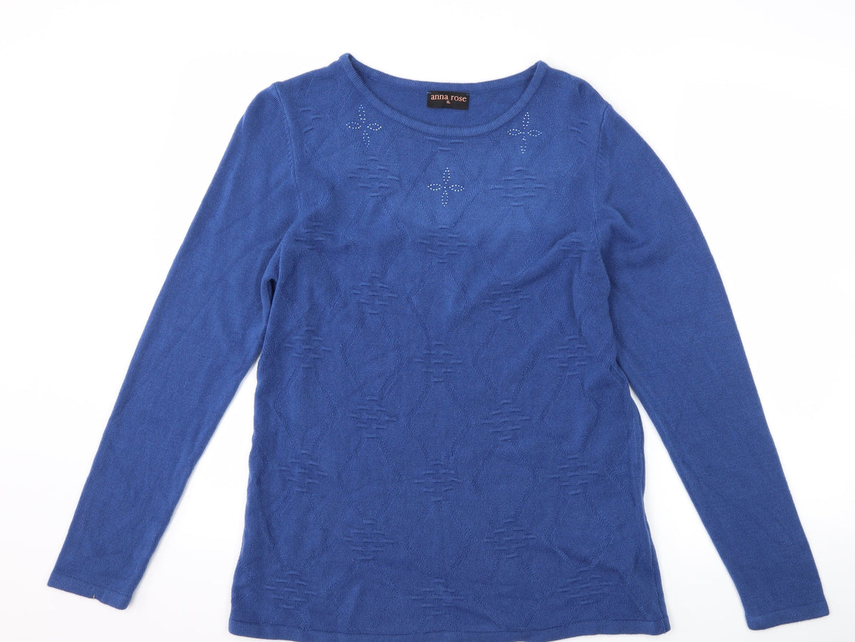 anna rose Womens Blue Argyle/Diamond  Pullover Jumper Size XL