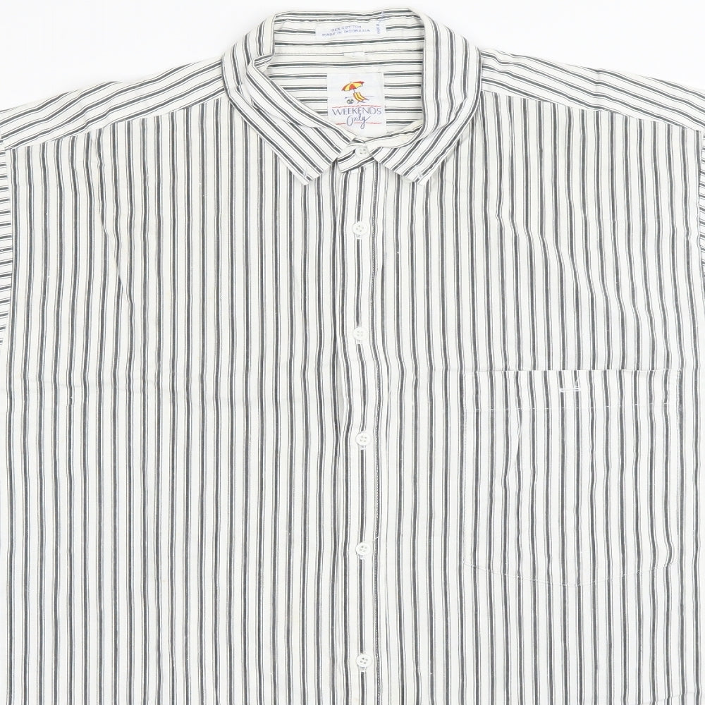 weekends only Mens White Striped   Button-Up Size L
