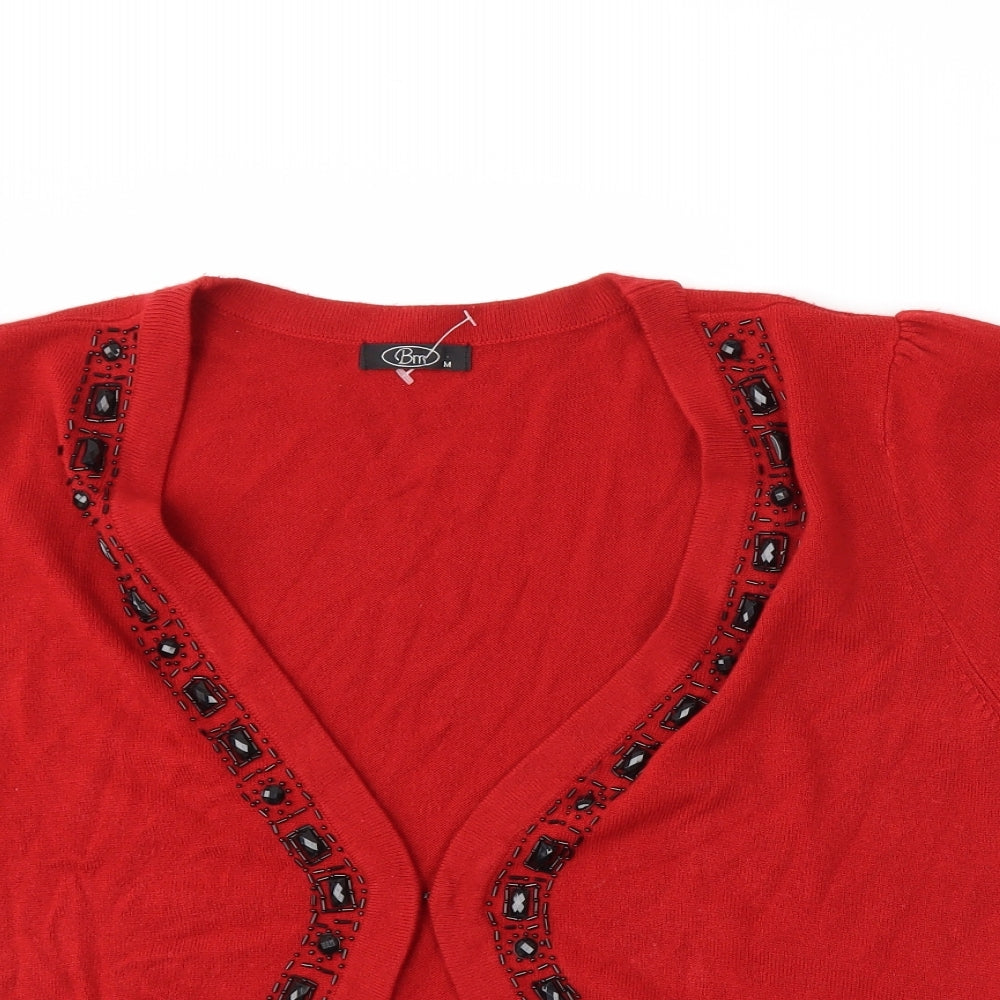 BM Womens Red  Knit Cardigan Jumper Size M