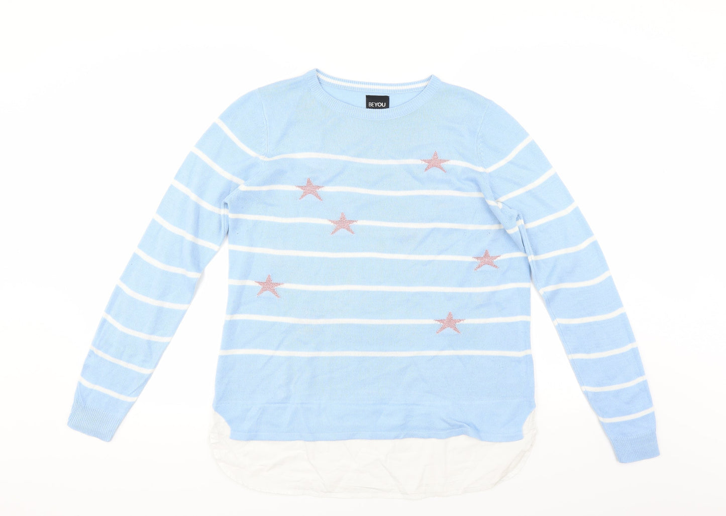 Beyou Womens Blue Striped  Pullover Jumper Size 12