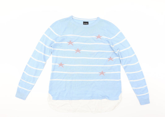 Beyou Womens Blue Striped  Pullover Jumper Size 12