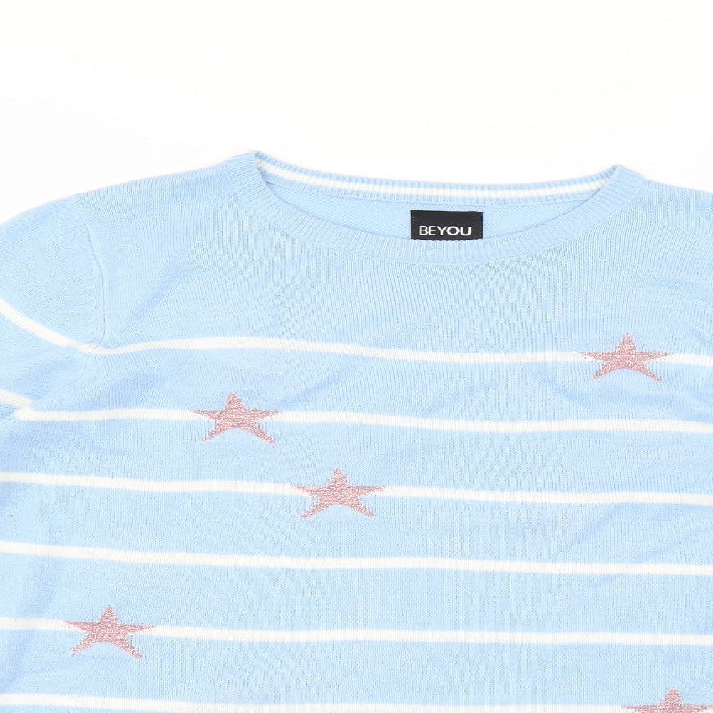Beyou Womens Blue Striped  Pullover Jumper Size 12