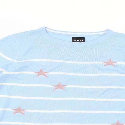 Beyou Womens Blue Striped  Pullover Jumper Size 12