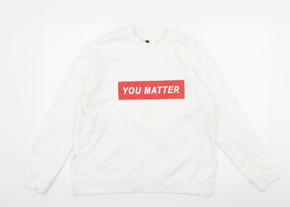 H&M Womens White  Jersey Pullover Sweatshirt Size M  - you matter
