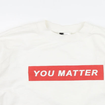 H&M Womens White  Jersey Pullover Sweatshirt Size M  - you matter