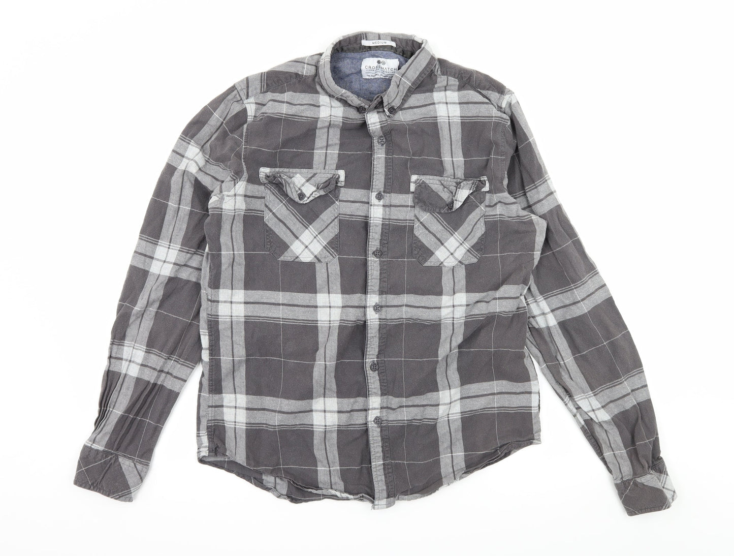 Mens UK Size M Crosshatch Green  Button-Up Long Sleeve Casual Shirt