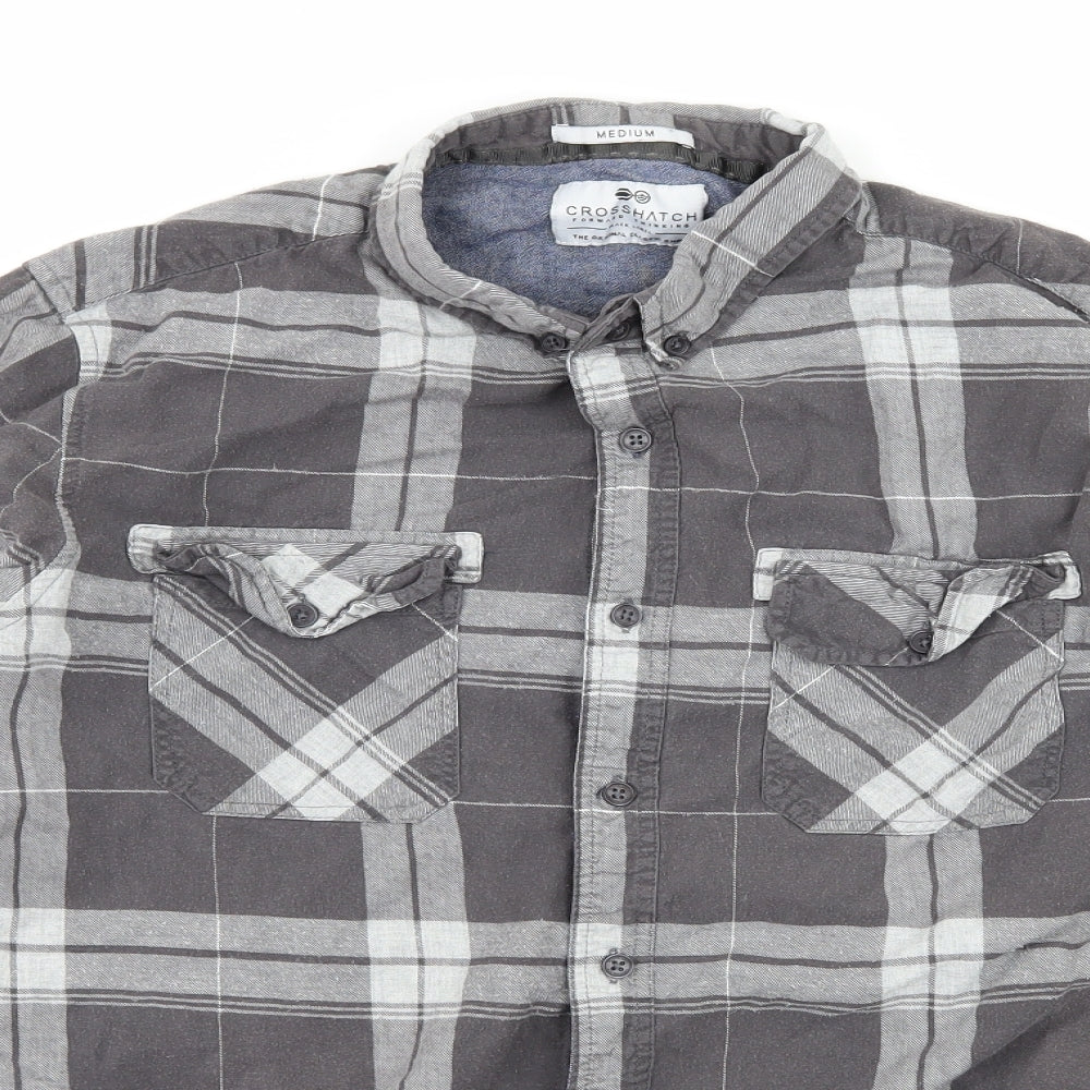 Mens UK Size M Crosshatch Green  Button-Up Long Sleeve Casual Shirt