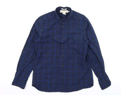 Mens UK Size S H&M Blue  Button-Up Long Sleeve Casual Shirt
