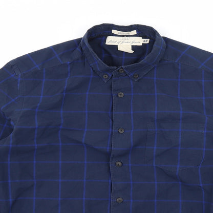 Mens UK Size S H&M Blue  Button-Up Long Sleeve Casual Shirt