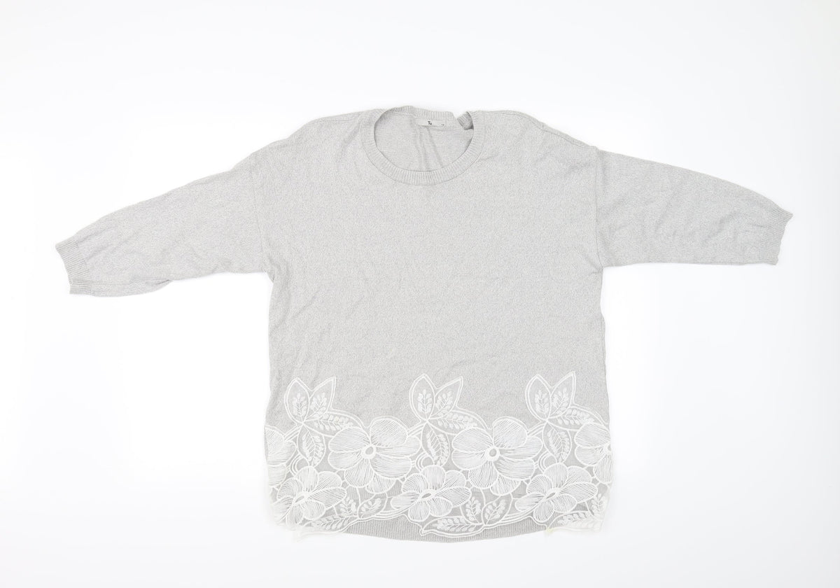 Tu Womens Grey Floral  Pullover Jumper Size 16