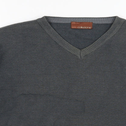 Marks and Spencer Mens Grey Striped Knit Pullover Jumper Size M