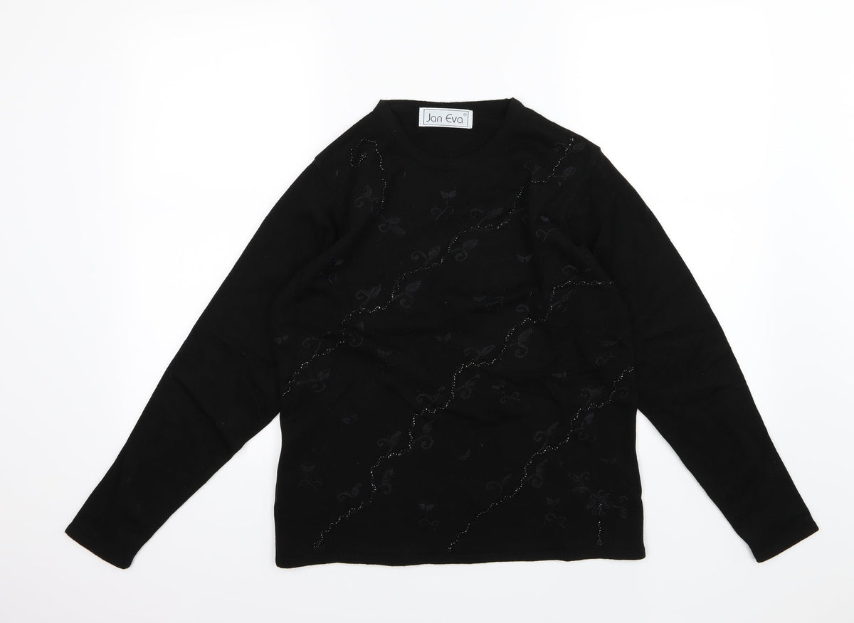 Jan Eva Womens Black  Knit Pullover Jumper Size M