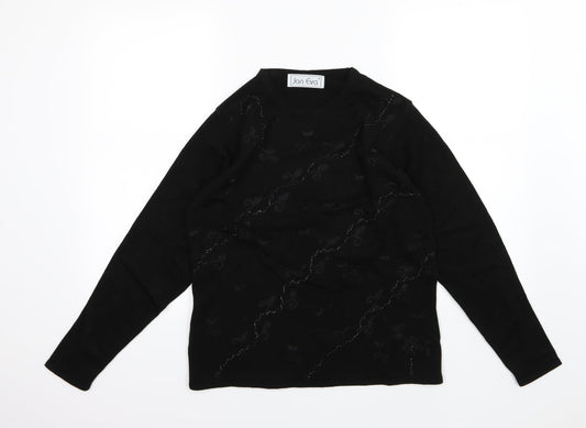 Jan Eva Womens Black  Knit Pullover Jumper Size M