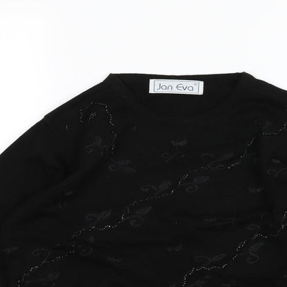 Jan Eva Womens Black  Knit Pullover Jumper Size M