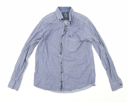 Mens UK Size M Claudio Campione Blue  Button-Up Long Sleeve Casual Shirt