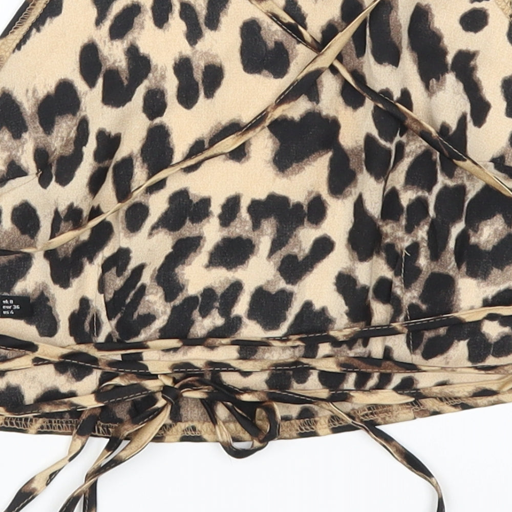 Nasty Gal Womens Brown Animal Print  Cropped Polo Size 8