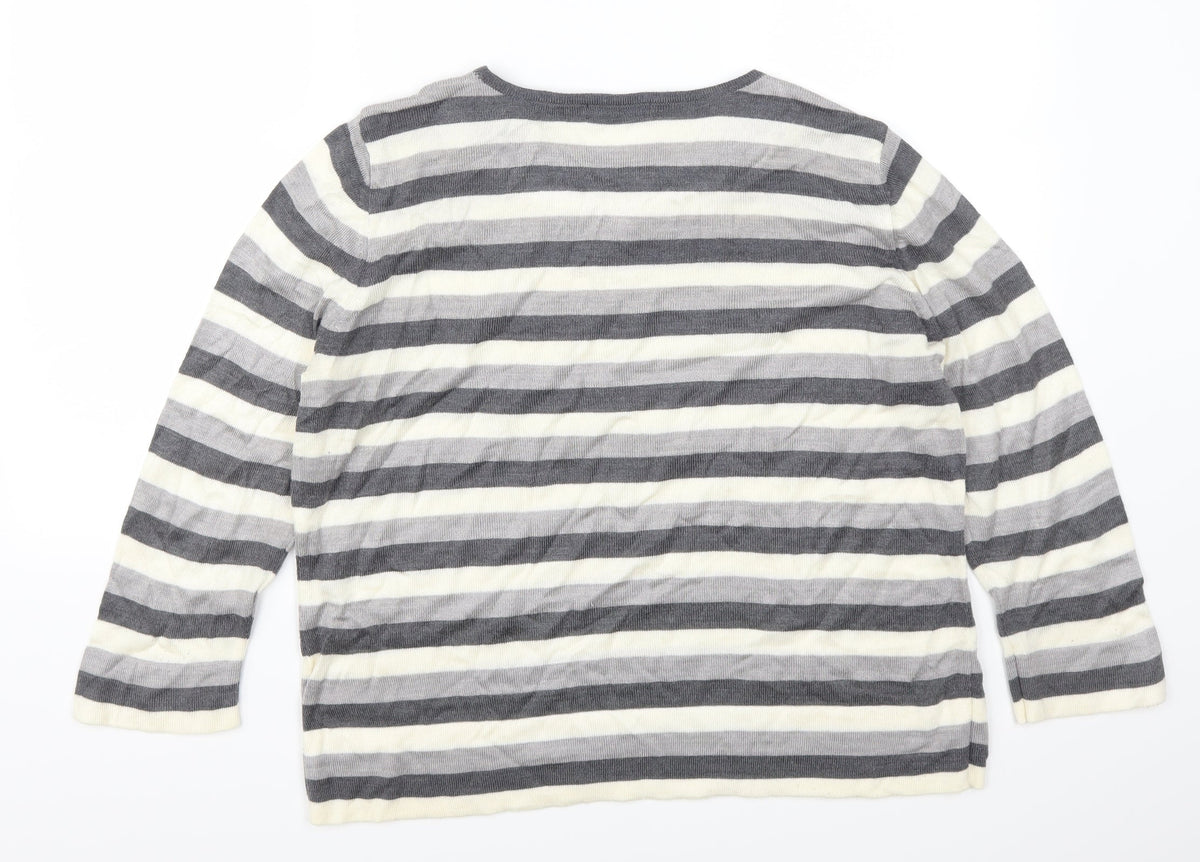 Bonmarché Womens Grey Striped  Pullover Jumper Size M